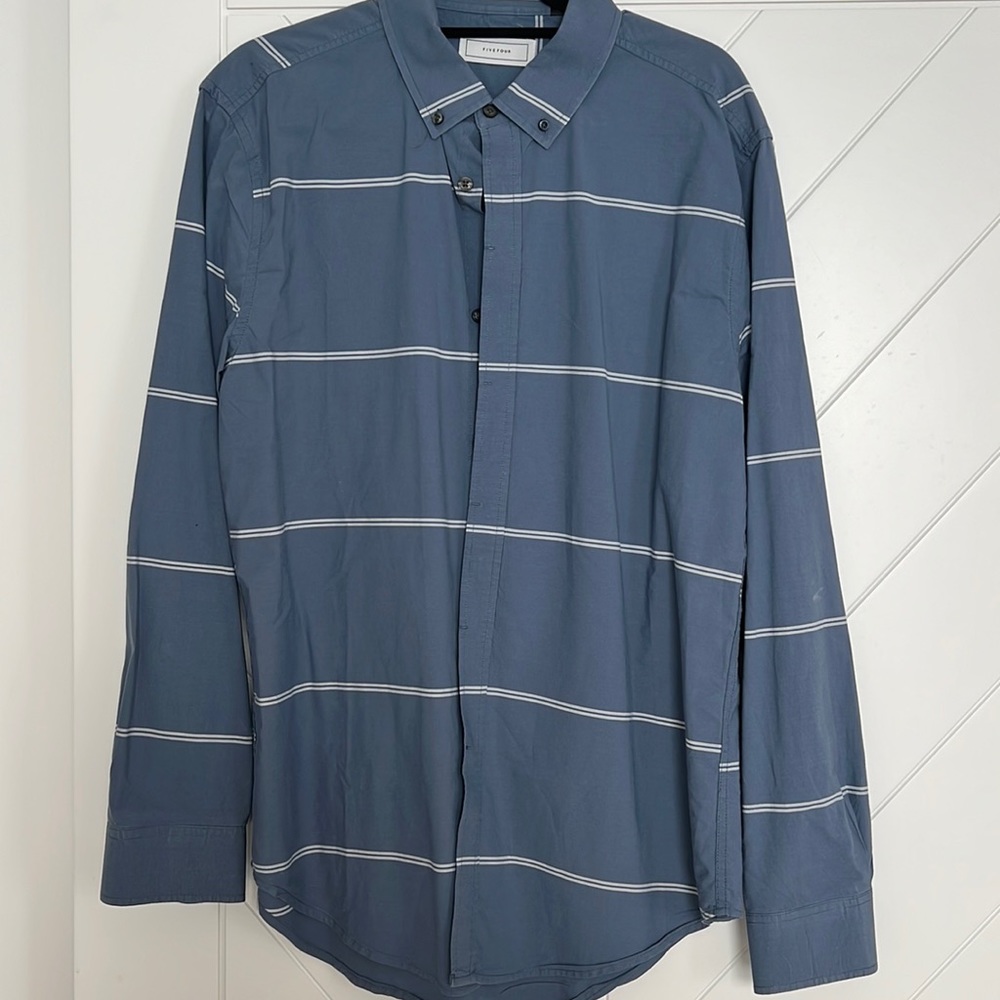Blue stripe long sleeve cotton button up for men - Picture 1 of 3